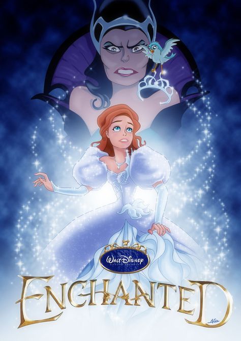 Cool Enchanted Poster Enchanted Movie, Giselle Enchanted, Disney Movie Posters, Disney Enchanted, Film Disney, Princess And The Frog, Disney Artwork, Disney Live Action, Disney Lover