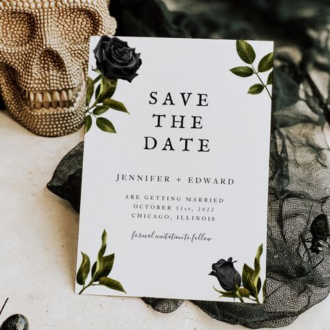 Gothic Halloween Wedding Save The Date - halloween cards Gothic Wedding Theme, Gothic Wedding Invitations, Halloween Wedding Invitations, Dark Wedding Theme, Halloween Themed Wedding, Wedding Rehearsal Dinner Invitations, Floral Save The Dates, Dark Wedding, Halloween Gothic