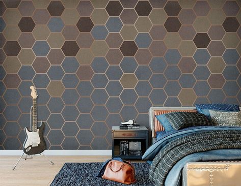 Honeycomb Texture Patterns Black Wallpaper MuralSelf-Adhesive | Etsy Wallpaper With Black, Black Floors, Headboard Inspiration, Honeycomb Texture, Texture Wall, Cream Wallpaper, How To Hang Wallpaper, Removable Wall Murals, Wallpaper Rolls