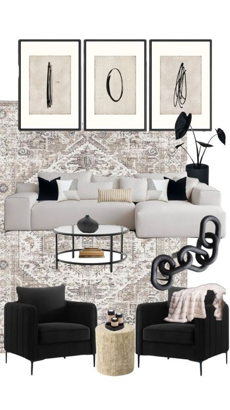 Check out kelliemmurray's Shuffles Www.amazon.com/shop/kelliemorzos Black Couch, Interior Design Layout, Living Room Decor Gray, Living Room Decor Inspiration, Interior Design Boards, Black And White Decor, Living Room Decor Cozy, Livingroom Layout, Decor Home Living Room