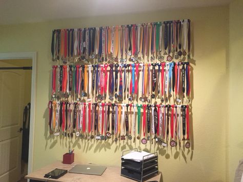 Medal display for Kids room! School Medals Aesthetic, Gymnastics Medal Display, Karate Kumite, Sports Medal Display, Medal Stand, Gymnastics Medals, Medal Rack, Speech And Debate, Sports Medals