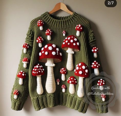 Crochet Sweater Design, Crochet Mushroom, Knitting Paterns, Easy Crochet Blanket, Races Fashion, Unique Images, Clothing And Textile, Crochet Motifs, Diy Sewing Clothes