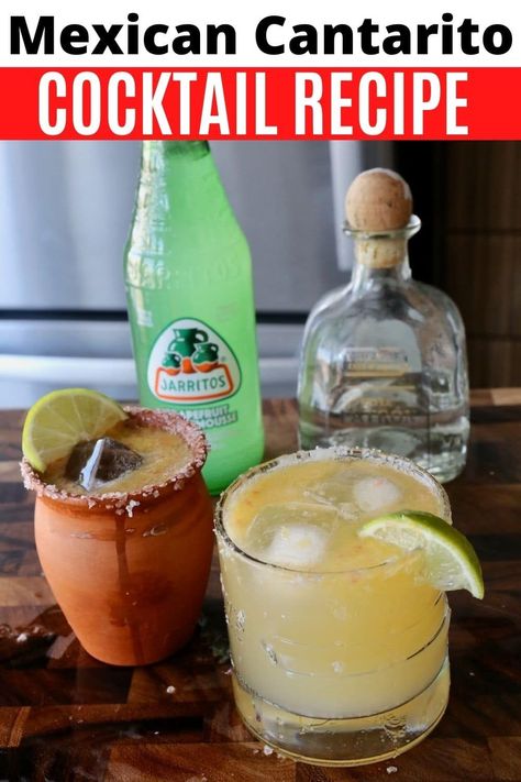 Jarritos Cocktails, Cantarito Recipe, Jarritos Drinks, Cantaritos Recipe, Mixed Drinks Alcohol Recipes, Grapefruit Drink, Tequila Drinks Recipes, Mexican Cocktails, Paloma Recipe