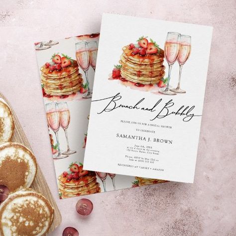 $2.77 | Brunch & Bubbly Elegant Pancake Pink Bridal Shower - watercolor, brunch and bubbly, pink, budget, modern, pancakes, bridal shower invitations, cute, pancake bridal shower, bridal brunch Brunch Wedding Ideas, Bridal Brunch Ideas, Brunch And Bubbly Invitations, Bunny Brunch, Wedding Shower Brunch, Love Is In Bloom, Bridal Shower Brunch Invitations, Pink Bridal Shower Invitations, Brunch And Bubbly