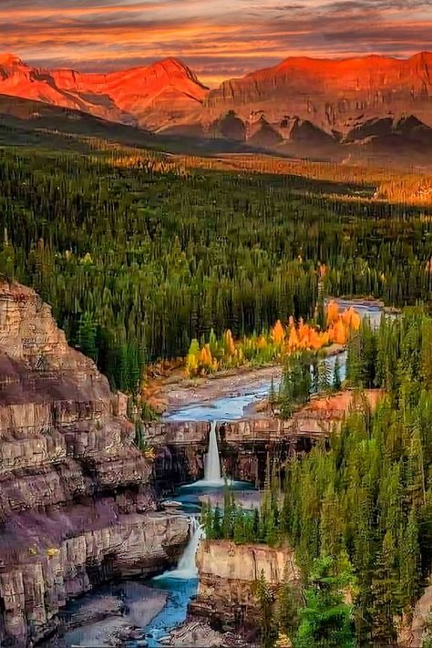 Beautiful Canada | Crescent Falls is a series of two waterfalls located on the Bighorn River in the Bighorn River Canyon in west-central Alberta, Canada | Facebook Mountain Mood Board, My Everything Quotes, Everything Quotes, River Canyon, Hiking Training, Beautiful Canada, Mountain Photos, O Canada, American Travel