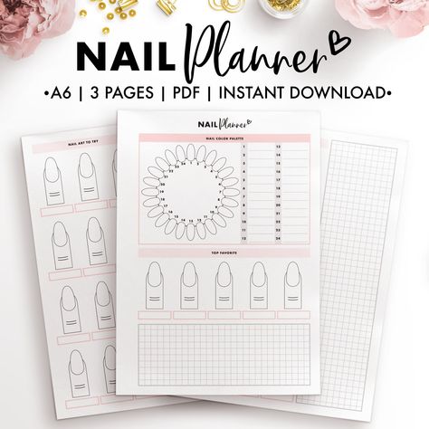 "Nail Planner | 3 PDF Page | A6 | Created by PrintableForPlanners ◈NAIL PLANNER ----------------------------------------------------------------------------------------- ◈FEATURED ➳ Nail Planner, 2 versions ➳ Cover ----------------------------------------------------------------------------------------- ◈DETAILS - A6 Pages are 4.13 × 5.83 inches. - Instant Download PDF Files, very easy and no more worries! - This product can be printed at home or professionally. - This product fits most Planners with an A6 layout. ----------------------------------------------------------------------------------------- ◈WHAT YOU GET PDF1: Nail Planner, A6 size, version 2 - 3 Page (Left - Right) PDF2: Nail Planner, A6 size, version 1 - 3 Page (Left - Right) -------------------------------------------------- Nail Planner, Create Your Own Planner, Happy Planner Stickers, Kikki K, The Happy Planner, Black And White Prints, Planner Inserts, Daily Planner, Happy Planner