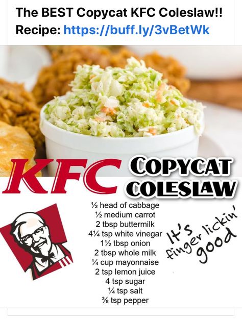 Cookout Salads, Copycat Coleslaw, Copycat Kfc Coleslaw, Coleslaw Dressing Recipe, Copycat Kfc, Kfc Coleslaw Recipe, Kfc Chicken Recipe, Coleslaw Recipe Easy, Kfc Recipe