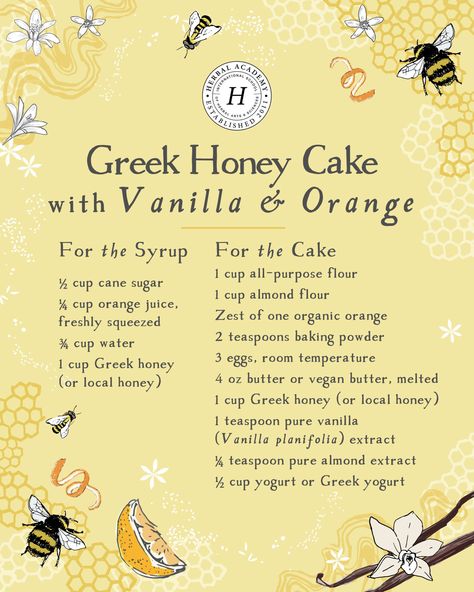 Thyme Honey Recipe, Honey Tea Cake Recipe, Honey Healthy Recipes, Wildflower Honey Recipes, Honey Based Recipes, Mad Honey Book Recipes, Jojos Recipes, Herbology Recipes, Cake Recipes Aesthetic