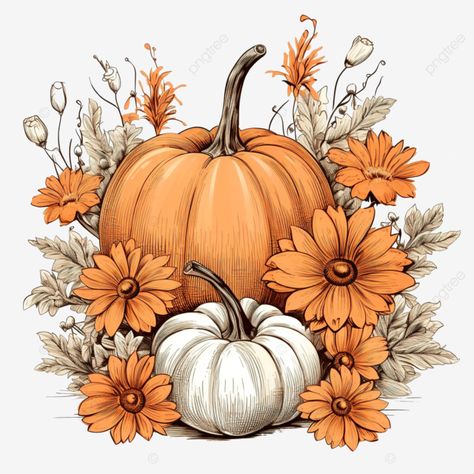 hand drawn sketch of pumpkins and flowers for halloween or thanksgiving vector design sunflower su Illustration Sunflower, Pumpkin Drawing Ideas, Thanksgiving Vector, Pumpkins And Flowers, Pumpkin Fairy House, Pumpkin Sketch, Thanksgiving Drawings, Sunflower Background, Sunflower Illustration