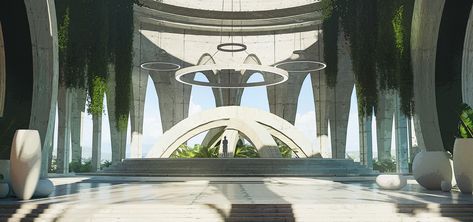 "Temple of Harmony" by Terraform Studios Dojo Ideas, Sci Fi Architecture, Temple Gardens, Eco City, Building Concept, Fantasy City, Futuristic Art, Modern Fantasy, Fantasy Art Landscapes