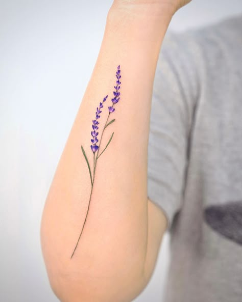 26 Lovely Lavender Tattoo Ideas to Inspire You in 2024 Lavender Tattoo Forearm, Sprig Of Lavender Tattoo Simple, Lavender Sprigs Tattoo, Tattoo Lavender, Portugal Tattoo, Ankle Tattoo Ideas, Wrist Bracelet Tattoo, Tattoo Over Scar, Filler Tattoo