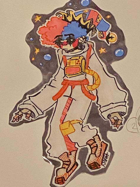 Clown Hair Drawing, Cute Clown Art, Space Clown, Clown Ideas, Horror Core, Silly Clown, Clown Oc, Clown Pants, Happy Chemicals