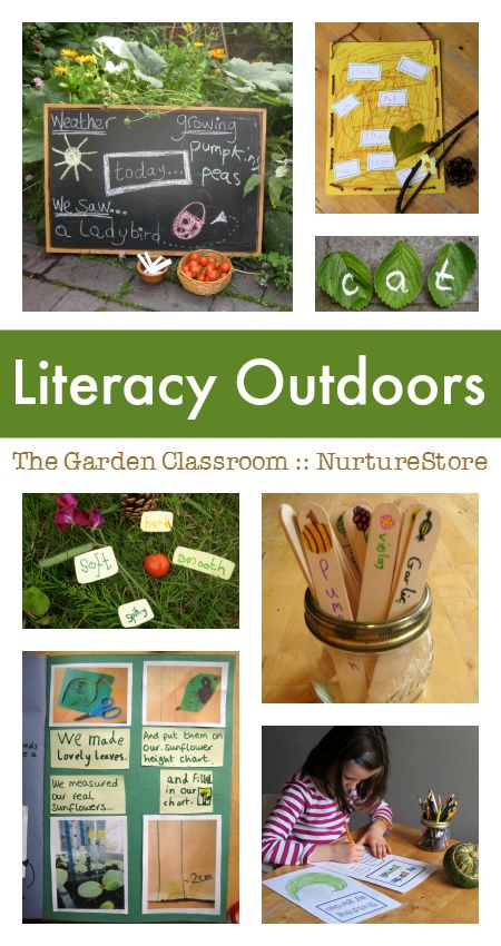 Literacy activities outdoors :: outdoor learning :: garden classroom ideas :: outdoor play spaces Classroom Garden, Eyfs Outdoor Area, Learning Garden, Garden Classroom, Outdoor Learning Activities, Outdoor Learning Spaces, Forest School Activities, Outdoor Play Spaces, Nature School