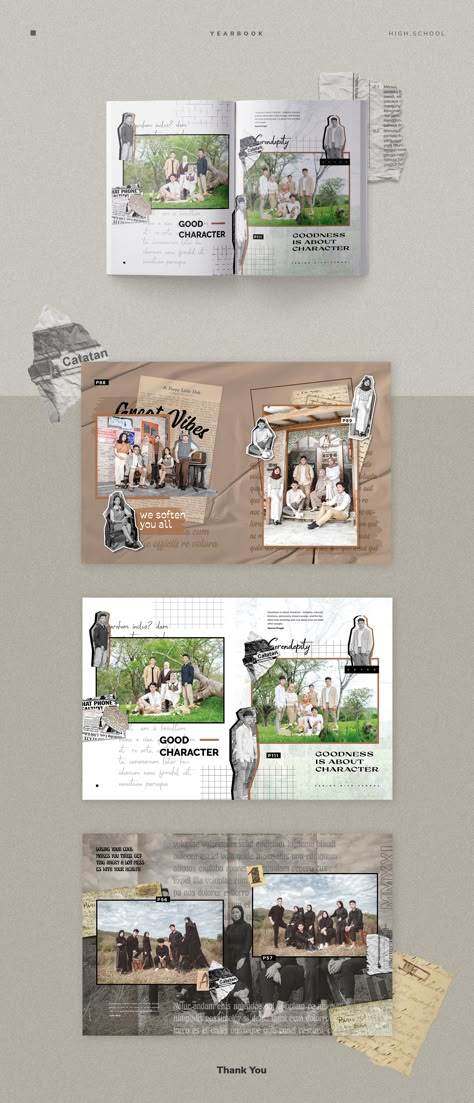 Scrapbook Photo Layout Ideas, Vintage Book Design Layout, Cute Photobook Ideas, Vintage Photo Collage Ideas, Scrapbook Designs Layout Templates, Creative Portfolio Cover Design, Scrapbook Photos Ideas, Photo Collage Inspiration, Yearbook Layout Design