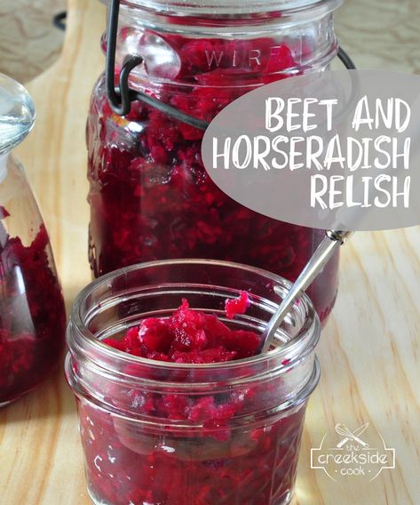 Check out this perfect combination of spicy and sweet pickled flavor with this homemade beet and horseradish relish recipe. Canned or fresh! Beet And Horseradish Relish, Beet Relish With Horseradish, Beets With Horseradish Recipe, Beets And Horseradish Recipe, Beet Relish Recipes, Horseradish Pickles Recipe, Pickled Horseradish, Beet Horseradish Recipe, Beet Relish