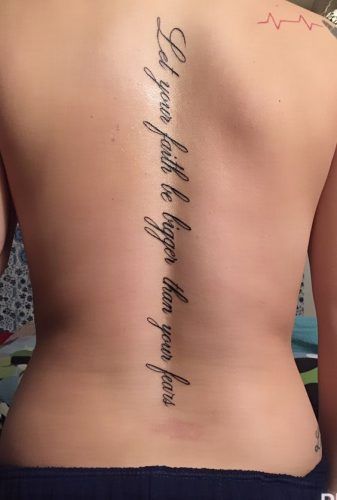 Meaning Spine Tattoos, Meaningful Spine Tattoos For Women Bible, Meaningful Spine Tattoos For Women Unique, Unique Tattoos With Meaning For Women, Meaningful Back Tattoos, Unique Meaningful Tattoo Quotes, Small Tattoos For Women With Meaning, Rib Tattoos For Women Unique, Cartilage Tattoo