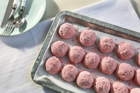 Strawberry Snowball Cookies Recipe | Kardea Brown | Food Network Delicious Miss Brown, Snowball Cookies Recipe, Kardea Brown, Snowball Cookie Recipe, Brown Food, Brown Recipe, Snowball Cookies, Strawberry Cookies, Freeze Dried Strawberries