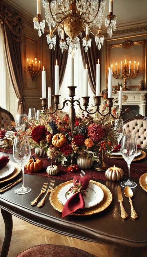 Burgundy Tablecloth, Fall Tablescapes Elegant, Tablescapes Thanksgiving, Fall Halloween Nails, Fall Tables, Rimmed Plates, Halloween Nails Ideas, Breakfast Table Setting, Table Decoration Ideas