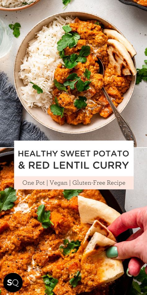 Quinoa Curry Recipes, High Protein Sweet Potato Recipes, Tulsa King, Sweet Potato Lentil Curry, Curry Healthy, Red Lentil Curry, Red Lentil Recipes, Bowls Recipes, Vegetarian Christmas