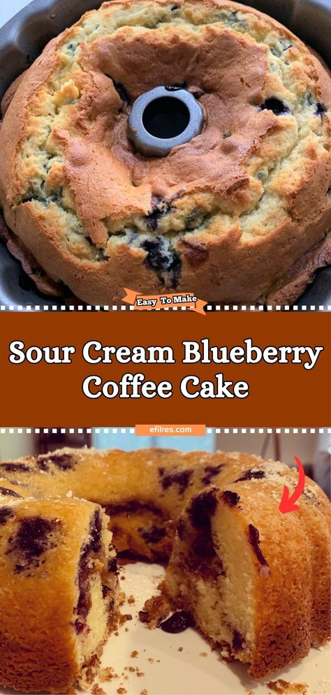 Wake up to the delight of Sour Cream Blueberry Coffee Cake, a moist and tender cake that's perfect for breakfast or brunch. Packed with juicy blueberries and topped with a crumbly streusel, this cake is a delicious excuse to have dessert in the morning. Pair with your favorite coffee or tea for the ultimate comfort treat. #MorningDelight #BlueberryBliss #CoffeeCakeComfort Blueberry Sour Cream Cake, Blueberry Sour Cream Coffee Cake, Blueberry Coffee Cake Recipe, Blueberry Bundt Cake, Cake Snack, Coffee Cake Recipes Easy, Coconut Dessert, Blueberry Coffee, Blueberry Coffee Cake