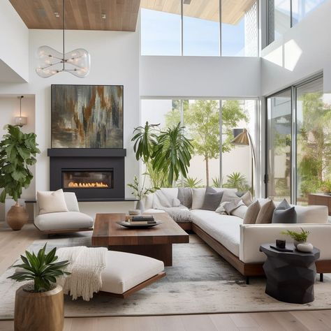 A Lot Of Windows In Living Room, Cute Modern Living Room Ideas, California Modern Living Room, Cozy Living Room Furniture, Modern Minimalist Interior Design, Unique Bedroom Design, Luxe Bedroom, Minimalist Interior Design, Livingroom Layout