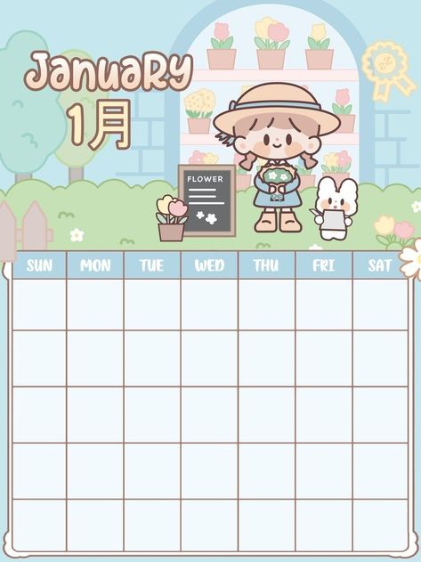 Kawaii Calendar, Free Printable Planner Stickers Kawaii, January Calendar, Free Printable Planner Stickers, Doodle Frames, Blank Calendar Template, Calendar Download, Cute Calendar, Bullet Journal Diy