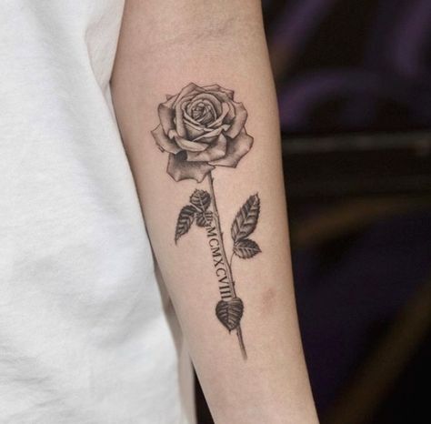 Rose With Roman Numerals, Anniversary Date Ideas, Tattoo Realism, Rose Tattoos For Men, Rose Tattoos For Women, Cool Wrist Tattoos, Tattoos For Women Flowers, Wrist Tattoos For Guys, Realistic Rose