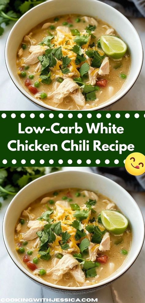 Craving a warm and satisfying meal? This Low-Carb White Chicken Chili is one of the best easy soup recipes, perfect for busy weeknights and delivering a delightful punch of flavor that your family will adore. Low Carb Chicken Chili, Low Carb White Chicken Chili, Flavorful Chili Recipe, Keto White Chicken Chili, Chicken Recipe Low Carb, Easy Chili Recipes, White Chili Chicken, Chili Chicken Recipe, White Chicken Chili Recipe