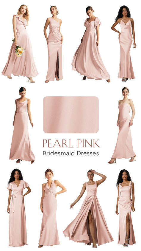 Pink Satin Bridesmaid Dresses starting at $79, with free customization! Elegant and perfect for any wedding. Shop now and let your bridesmaids shine! 💗 Pearl Pink Bridesmaid Dresses, Light Blush Bridesmaid Dresses, Pink Champagne Bridesmaid Dresses, Champagne Pink Bridesmaid Dresses, Bridesmaid Dresses Light Pink, Pink And Champagne Wedding, Light Pink Bridesmaids Dresses, Pink Satin Bridesmaid Dresses, Brides Maids Dresses