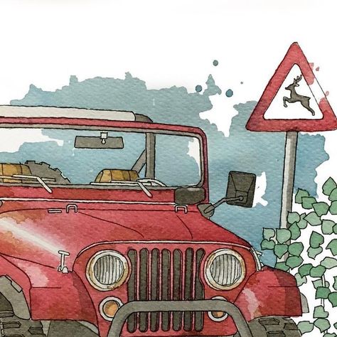 Masoud on Instagram‎: "No mud pit is deep when you drive a Jeep ———————————————— #jeep #jeeplife #jeeplovers #jeepfans #offroad #nature #car #redcar #carsketch #sketch #sketchbook #drawing #classiccar #nicesketch #oldcars #1900s #americancars #nostalgic #art #artistic #artwork #summer #masoudfarhad #فرهد #اسكيس"‎ Thar Jeep Sketch, Jeep Painting Canvas Easy, Jeep Drawing Easy, Jeep Watercolor, Jeep Wrangler Illustration, Jeep Illustration Art, Jeep Drawing, Nostalgic Art, Jeep Jeep