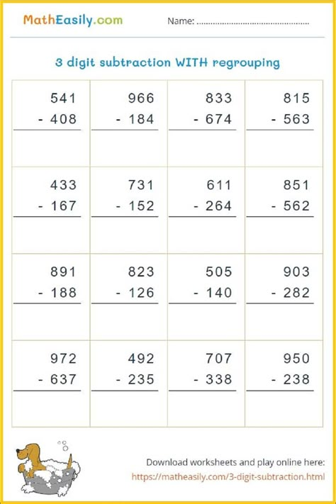 3 digit subtraction with regrouping worksheets PDF 3digit Subtraction With Regrouping, Math Exercises 3rd Grade, Subtraction 3 Digits With Regrouping, 3 Digit Addition With Regrouping Games, Subtraction Worksheets Grade 3, Subtraction Worksheets 3rd, Subtraction Worksheets For Grade 2, Subtraction Worksheets Grade 1, Three Digit Subtraction With Regrouping