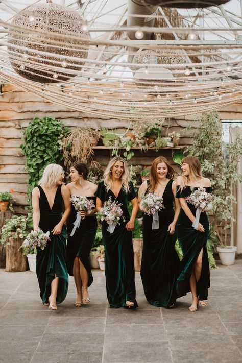 Bhldn Bridesmaid Dresses, Emerald Green Bridesmaid Dresses, Bhldn Bridesmaid, Winter Bridesmaids, Winter Bridesmaid Dresses, Bridesmaid Dresses Under 100, Dark Green Velvet, Emerald Green Weddings, Velvet Bridesmaid Dresses