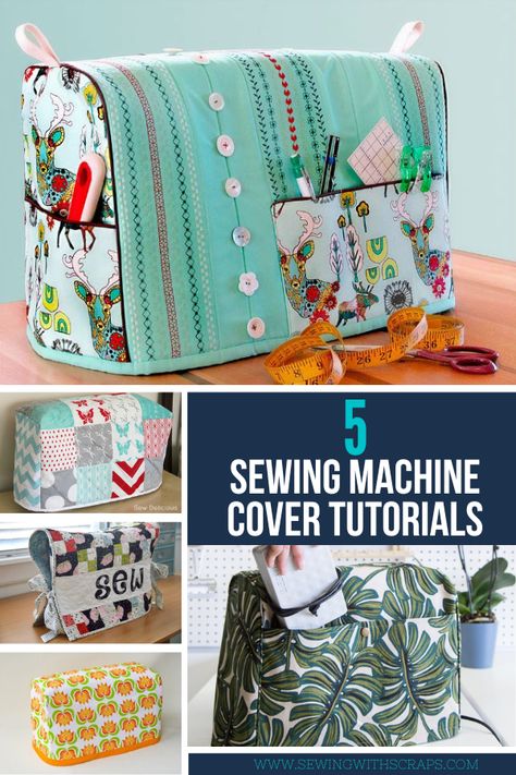 5 Easy Sewing Machine Covers - Sewing With Scraps Sewing Machine Covers, Sewing Machine Cover Diy, Sewing Machine Cover Pattern, Sewing Machine Cover, Beginner Sewing Projects Easy, Leftover Fabric, Plastic Cover, Fabric Baskets, Bags Tutorial