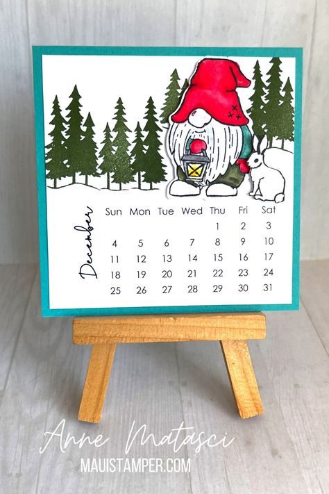 DECEMBER 2022 DIY: PEACEFUL DEER with a GNOME – The Maui Stamper Kindest Gnomes, Deer Stamp, Gray Accessories, Annual Calendar, Calendar Ideas, White Patches, Shine Your Light, December 2022, Friends Are Like