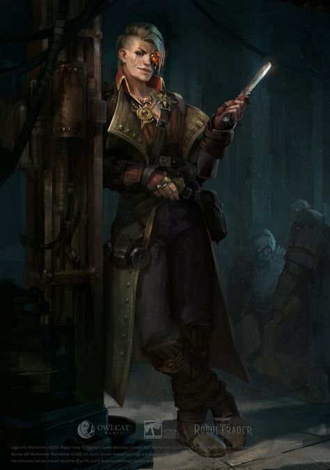 ArtStation - Warhammer 40,000: Rogue Trader - Female Crime Lord Player Portrait, Maksim Kuznetsov Female Space Marine Warhammer 40k, Inquisition 40k, Dark Heresy, Rogue Traders, 40k Art, Character Portrait, 40k Artwork, Warhammer 40k Art, Female Character Concept