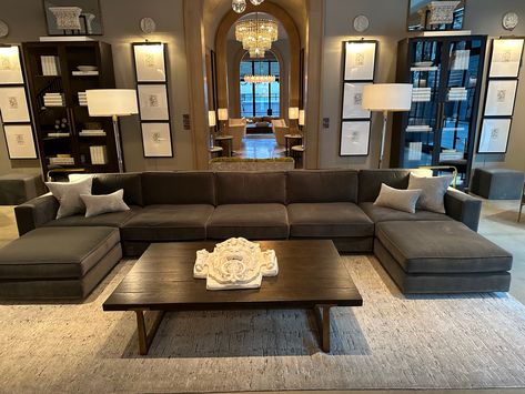 Living Room Dark Couch, Rh Living Room, Rh Style, Restoration Hardware Living Room, Dark Couch, Masculine Living Room, Furniture Reference, Masculine Living Rooms, Living Room Dark