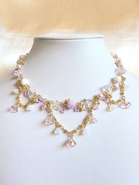 Purple Fairy Necklace, Fairy Jewelry Necklace, Gold And Purple Necklace, Fairy Accessories Jewellery, Lilac Necklace, Purple Beaded Necklace, Ethereal Jewelry, Purple Beads, Fairy Jewelry