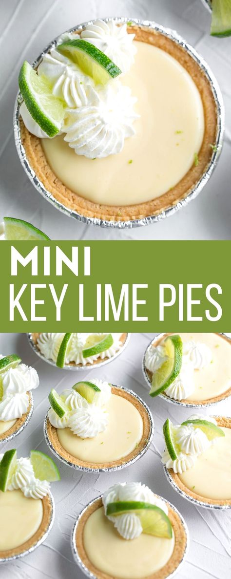 mini key lime pies with whipped cream Easy Key Lime Pie, Mini Key Lime Pies, Key Lime Pie Easy, Key Lime Pie Recipe, Homemade Graham Cracker Crust, Lime Pie Recipe, Keylime Pie Recipe, Homemade Graham Crackers, Whoopie Pie