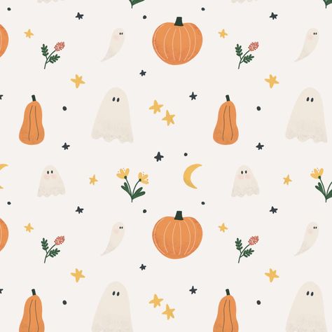 Autumn Pattern Design, Cute Pumpkin Art, Autumn Pattern Illustration, Pumpkin Patterns Free Printable, Autumn Halloween Aesthetic, Cute Ghost Wallpaper, October Illustration, Stuffed Pumpkin, Fall Drawings