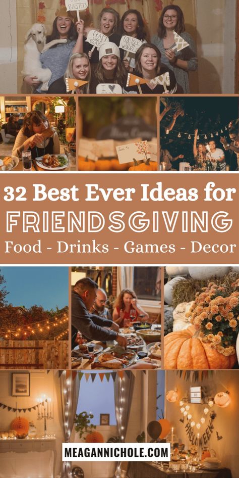 Hosting a Friendsgiving dinner party this year? Check out my 32 must-try Friendsgiving ideas for your Thanksgiving party! From food and cocktails to games and décor, I’ve got all the tips you need for the perfect celebration. Click through for these ideas and more party hosting tips! Friendsgiving Party Decorations, Friendsgiving Appetizers, Porch Fall Decorating Ideas, Cheap Craft Ideas, Party Hosting Tips, Hosting Hacks, Diy Ballon, Friendsgiving Dinner Party, Autumn Decor Ideas