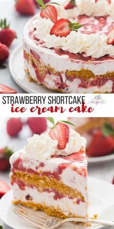 Strawberry Shortcake Ice Cream Cake, Video Cake, Sauce Video, Cookies Ice Cream, Strawberry Shortcake Ice Cream, Dessert Halloween, Homemade Strawberry Sauce, Ice Cream Cake Recipe, Strawberry Dessert