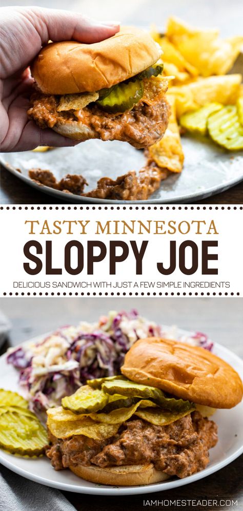 A few simple ingredients are all you need to make a Minnesota Sloppy Joe! This recipe tweaks the classic favorite by adding cream of mushroom to the ground beef. Forget about having potato chips on the side when you can crunch into them as you bite into the sandwich! Sloppy Joe With Cream Of Mushroom Soup, Chicken Gumbo Soup, Best Sloppy Joe Recipe, Minnesota Food, Loose Meat, Loose Meat Sandwiches, Homemade Sloppy Joes, Chipped Beef, Joe Recipe