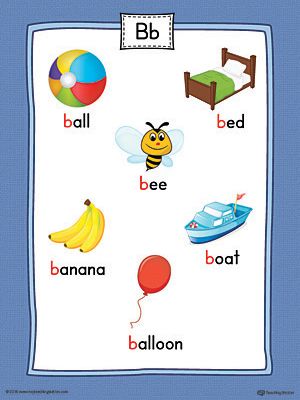 **FREE**Letter B Word List with Illustrations Printable Poster (Color). Use the Letter B Word List with Illustrations Printable Poster to play letter sound activities or display on a classroom wall. Alphabet Words Pictures, Letter B Pictures, B Letter Words, B Words List, Sound Activities, Color Worksheet, Teacher Wall, Letter B Worksheets, Kindergarten Names