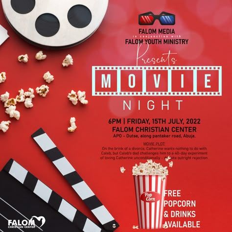 Church Youth fellowship Movie Night designed by @the_airdeez Movie Night Graphic, Movie Night Poster Ideas, Movie Night Flyer Design, Movie Hangout, Movie Night Poster, Marketing Campaign Design, Movie Night Flyer, Logo Reference, Church Media Design