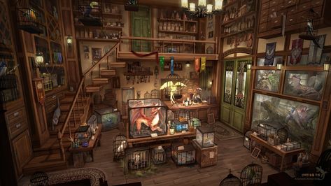 Shop Concept Art, Animal Shop, Interior Concept Art, Dnd Backgrounds, Fantasy Map Making, Fantasy Shop, Hyun Kim, Ji Hyun, Fantasy City