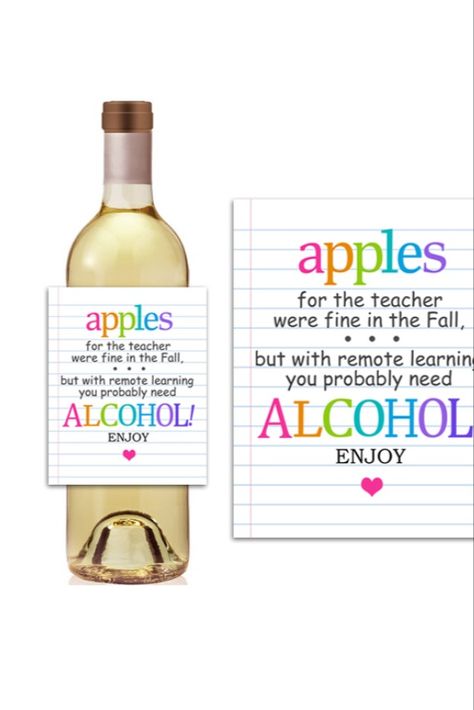 Teacher Wine Label, Gift Alcohol, Wine Teacher, Christmas Sides, Teacher Gift Tags, Wine Bottle Label, Alcohol Gifts, Alcohol Bottles, Teacher Apple