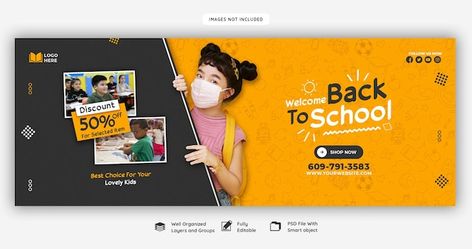 Back to school facebook cover banner tem... | Free Psd #Freepik #freepsd #facebook-cover-template #school-advertisement #facebook-cover-design #cover School Facebook Cover, Fb Cover Design, Facebook Cover Design, Fb Cover Photos, Facebook Banner, Design Cover, Education Humor, Fb Covers, Page Facebook