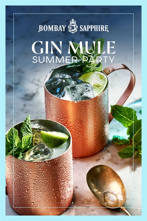 If you're after a fiery cocktail, the Gin Mule delivers on punchy flavour. With ginger, lime and a sprig of mint, it's the perfect way to perk up any party table. ​
​#bombaysapphire #ginmule #cockailrecipes #cocktailtip Bombay Gin Cocktails, Gin Mule Recipe, Fiery Cocktail, Ginger Mule, Ginger Beer Cocktail, Bombay Sapphire Gin, Fever Tree, Moscow Mule Recipe, Mule Cocktail