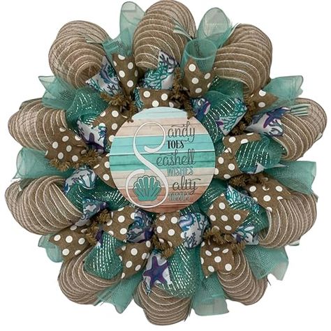 Coastal Wreath, Kitchen Clothes, Beach Wreath, Pillows Flowers, Game Room Furniture, Outdoor Shade, The Holiday Aisle, Deco Mesh, Wall Display