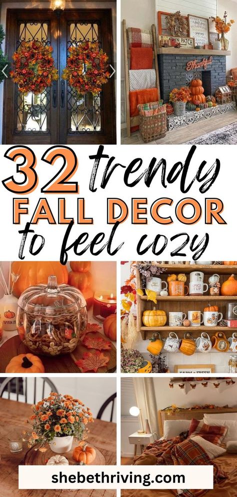 30+ Insanely Cozy Fall Decor Ideas To Feel The Vibes Bookcase Fall Decor, Fall Decor Inspo 2024, Buffet Fall Decor Ideas, Call Decor Ideas, Decorating Shelves For Fall, Apple Fall Decor, Autum Decorations House, Fall Vignettes Decorating Ideas, Boho Fall Decor Ideas